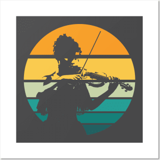 Silhouette of woman play on violin Posters and Art